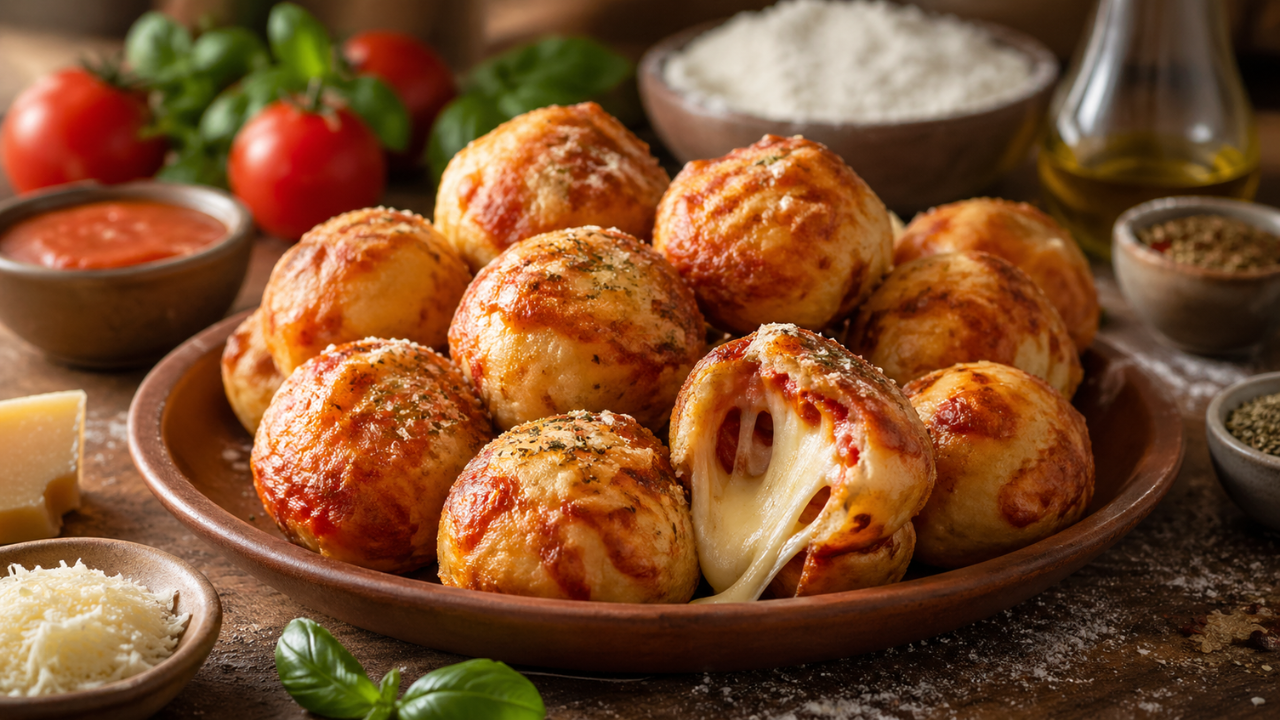 Pizza balls au fromage fondant pour un apéritif maison